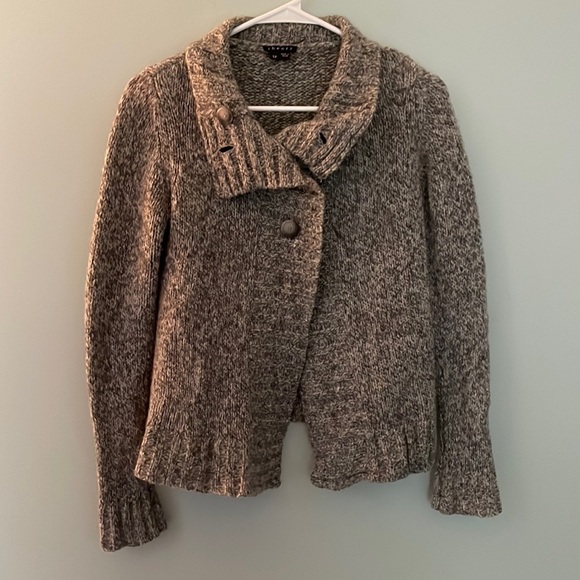 THEORY shawl color cardigan sweater, gray marled color, size small.  Wool blend - Picture 1 of 11